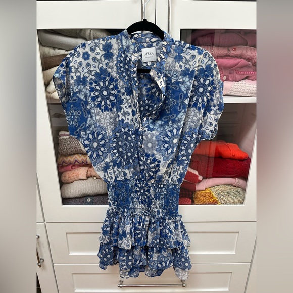 Misa Short Ruffled Blue Dress- Size Small - Picture 3 of 9